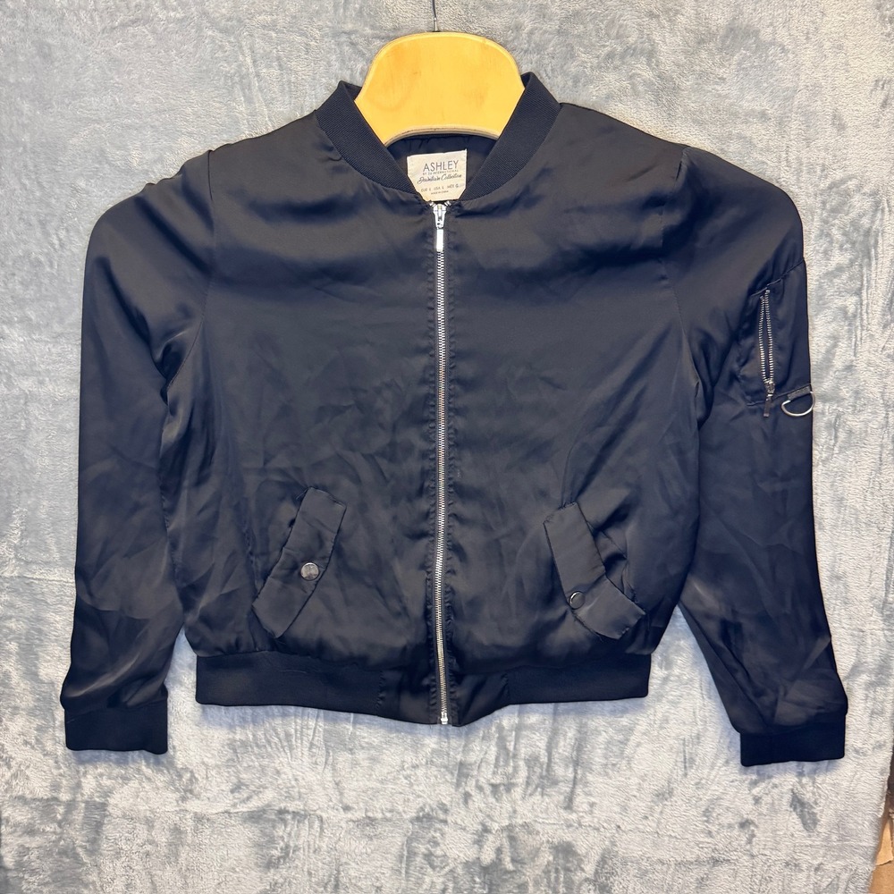 2266 | Ashley by 26 International Silk Blend Bomber Utility Jacket Black L
